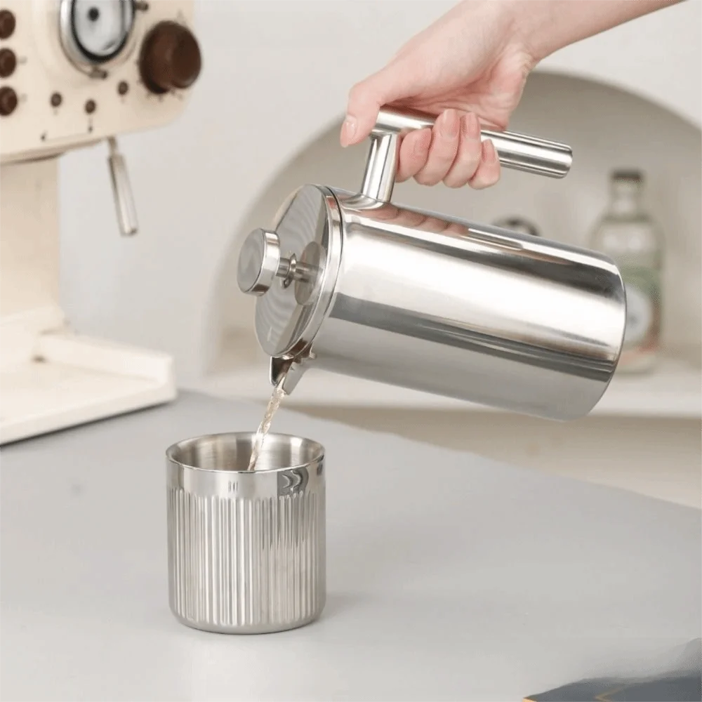 French Press Coffee Maker 350ml Double Wall Stainless Steel Coffee and Tea Press with Triple Filtration – Black