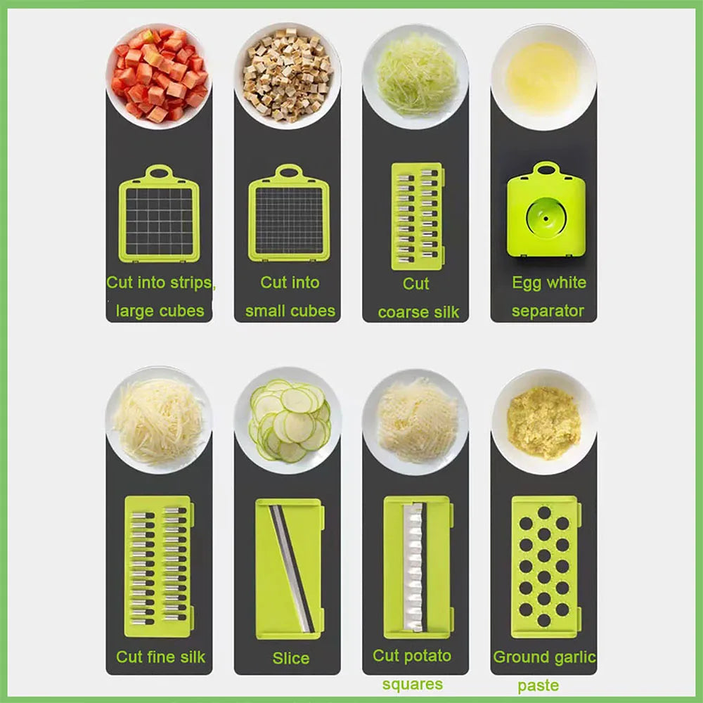 Multifunctional Vegetable Cutter Dicer Slicer Shredder Grater with Drain Basket – Blue