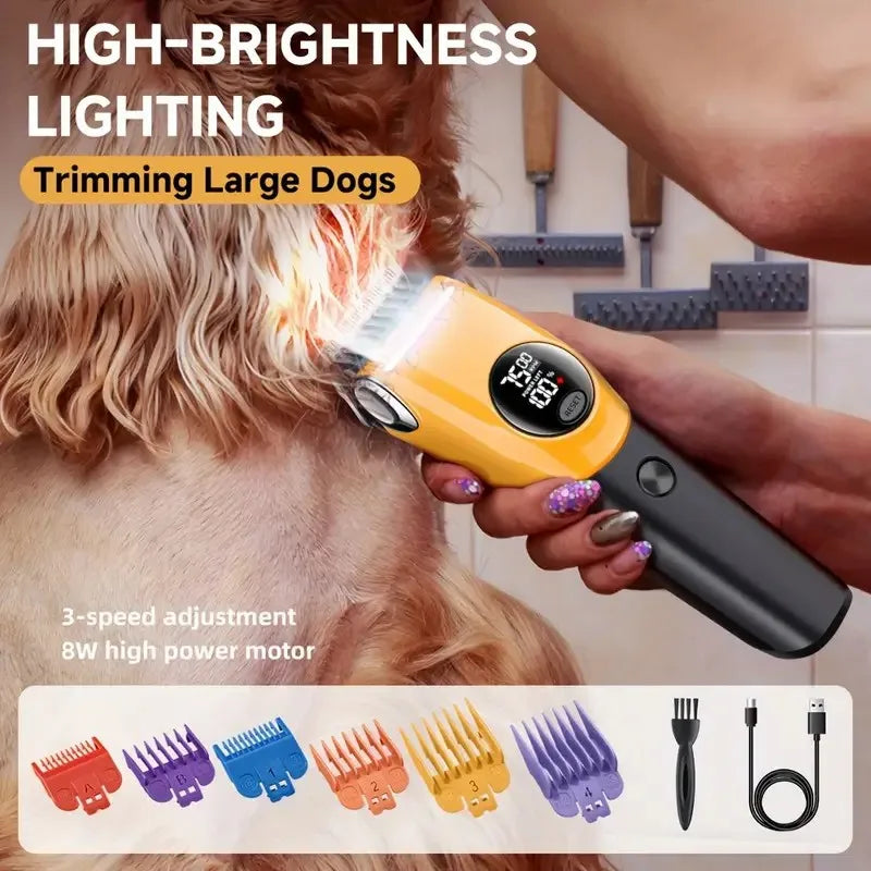 Pet Hair Trimmer 7500 RPM Rechargeable LED Grooming Clipper for Dogs and Cats - Green