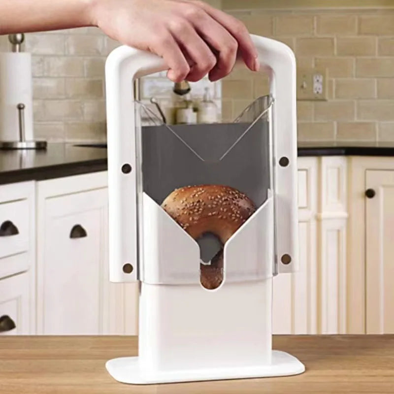 Bagel Slicer Guided Bread Cutter with Handle for Kitchen Bench - Black