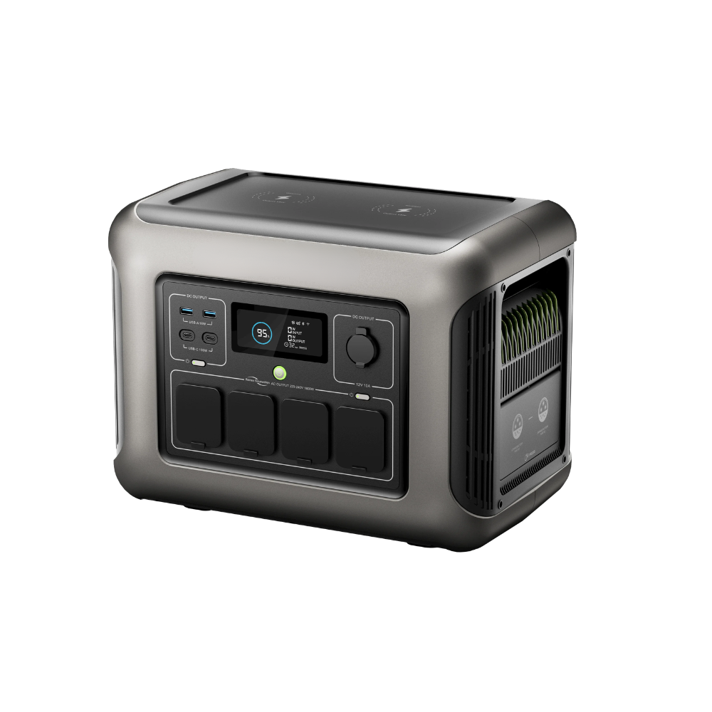 Portable Power Station 1152Wh LiFePO4 Solar Generator 1800W Pure Sine Wave UPS Backup Battery – Black