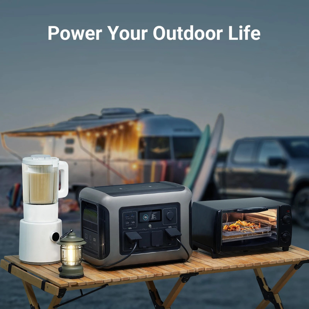 Portable Power Station 1152Wh LiFePO4 Solar Generator 1800W Pure Sine Wave UPS Backup Battery – Black