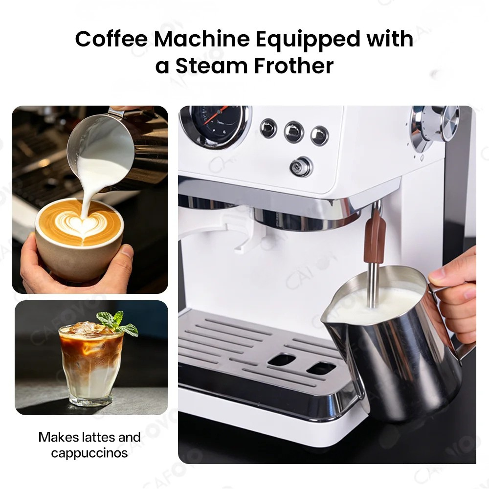 Coffee Machine 2950W 3-in-1 Semi Automatic Espresso Maker with Burr Grinder – White