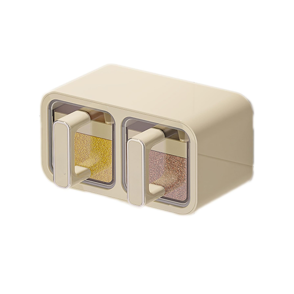 Seasoning Box 2 Compartment Wall Mounted Spice Storage Container Sealed Organiser – White