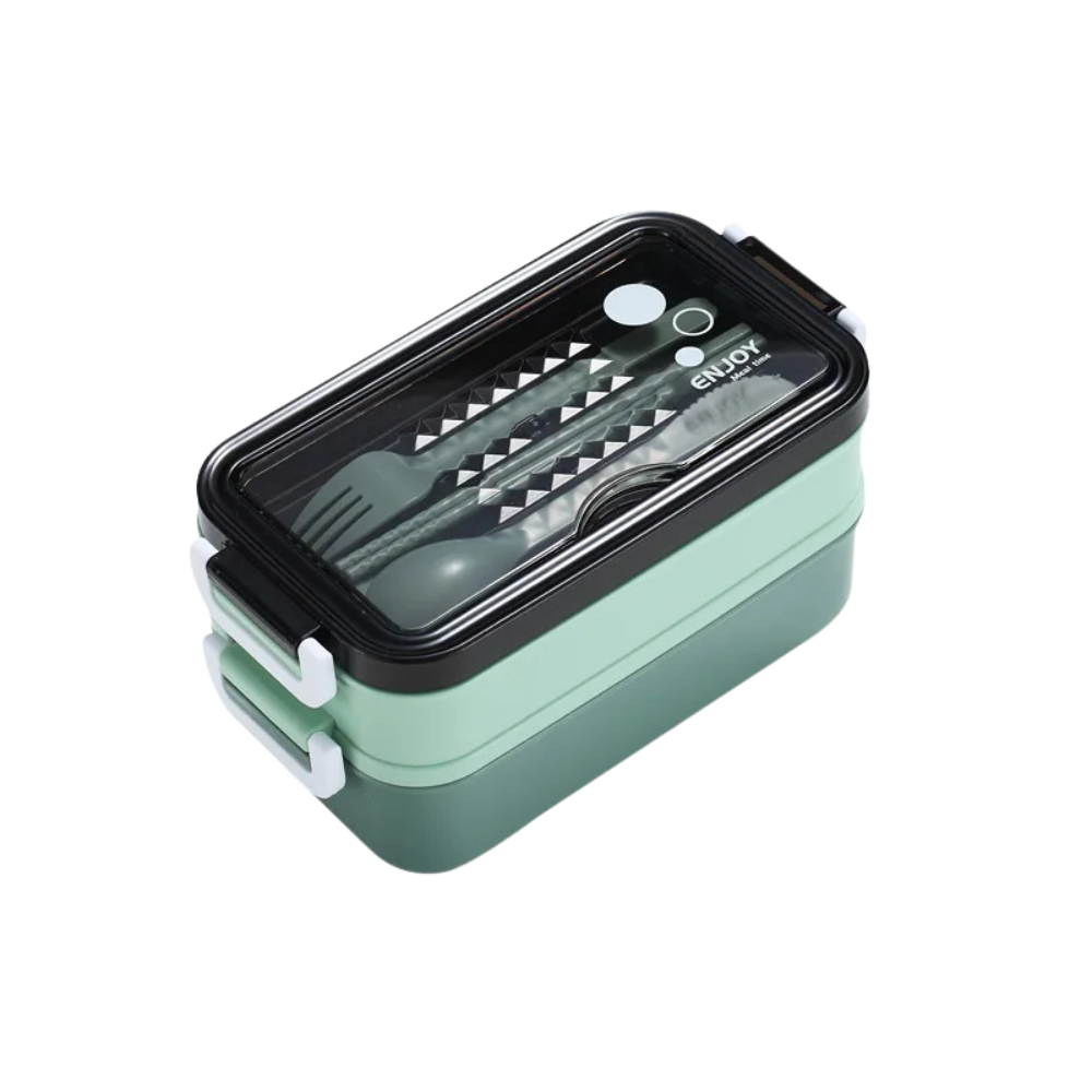 Lunch Box 3 Compartment Stainless Steel Leak Resistant Food Container Microwave Compatible – Green