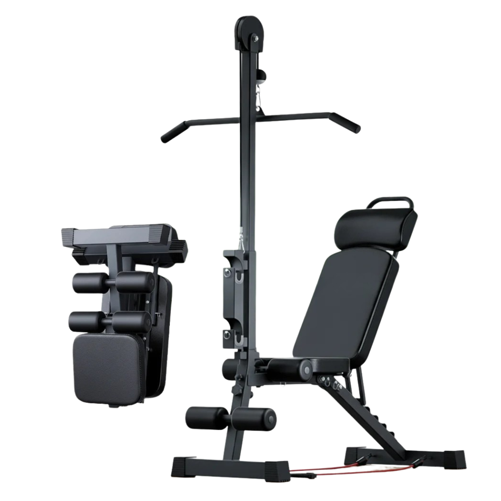 Multi Function Weight Bench Foldable Adjustable Strength Training Bench with Lat Pulldown – Black