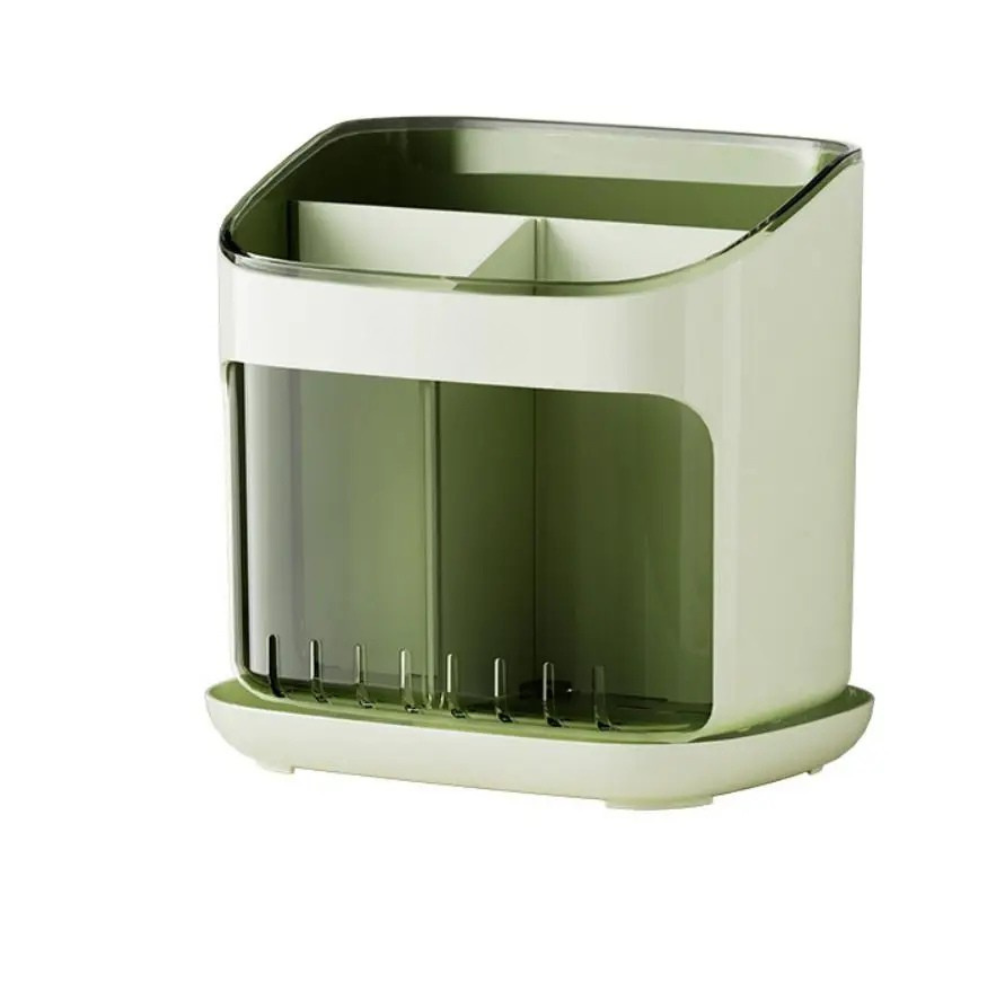 Large Capacity Chopstick Holder Cutlery Organizer with Drainage Tray and Detachable Storage Box – Green