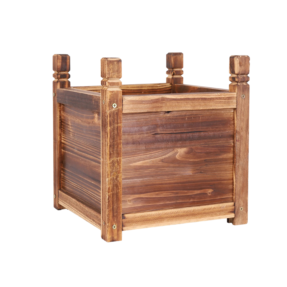 Small Wooden Raised Garden Bed Outdoor Planter Box for Vegetables Herbs Flowers and Plants – Dark Wood