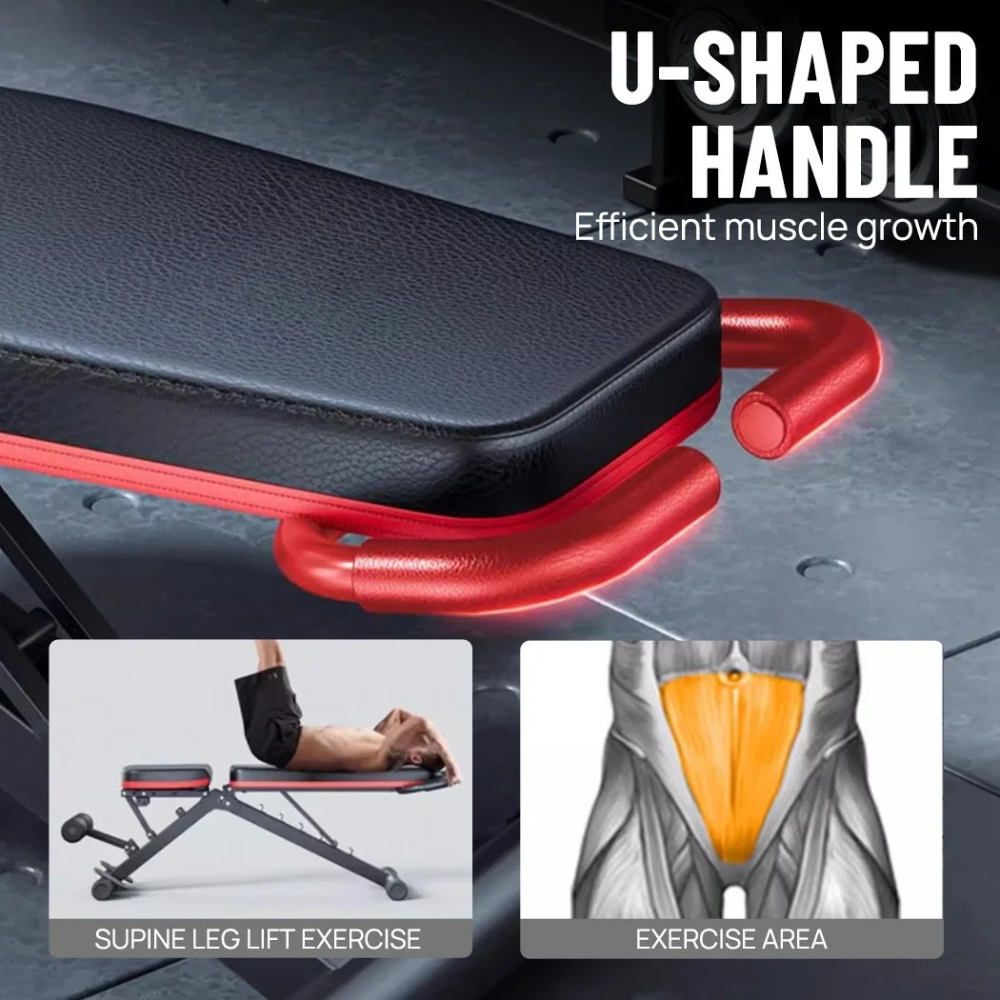 Adjustable Weight Bench Foldable Incline Decline Workout Bench with Resistance Bands – Black