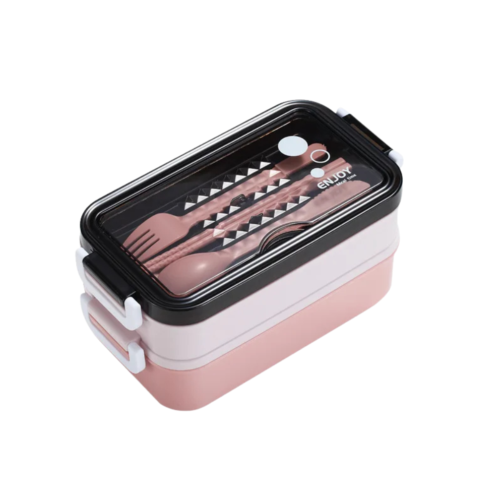 Lunch Box 3 Compartment Stainless Steel Leak Resistant Food Container Microwave Compatible – Pink