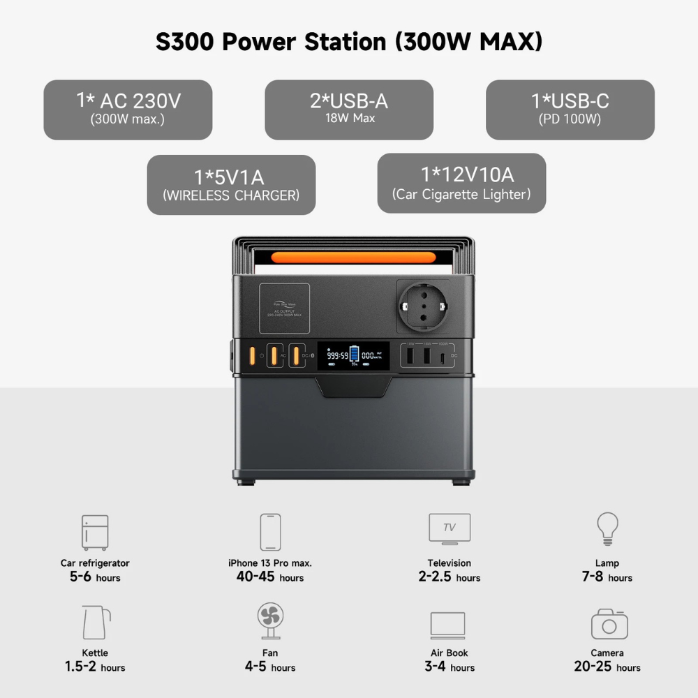 Portable Power Station 288Wh Pure Sine Wave Inverter 300W Backup Battery Supply – Black