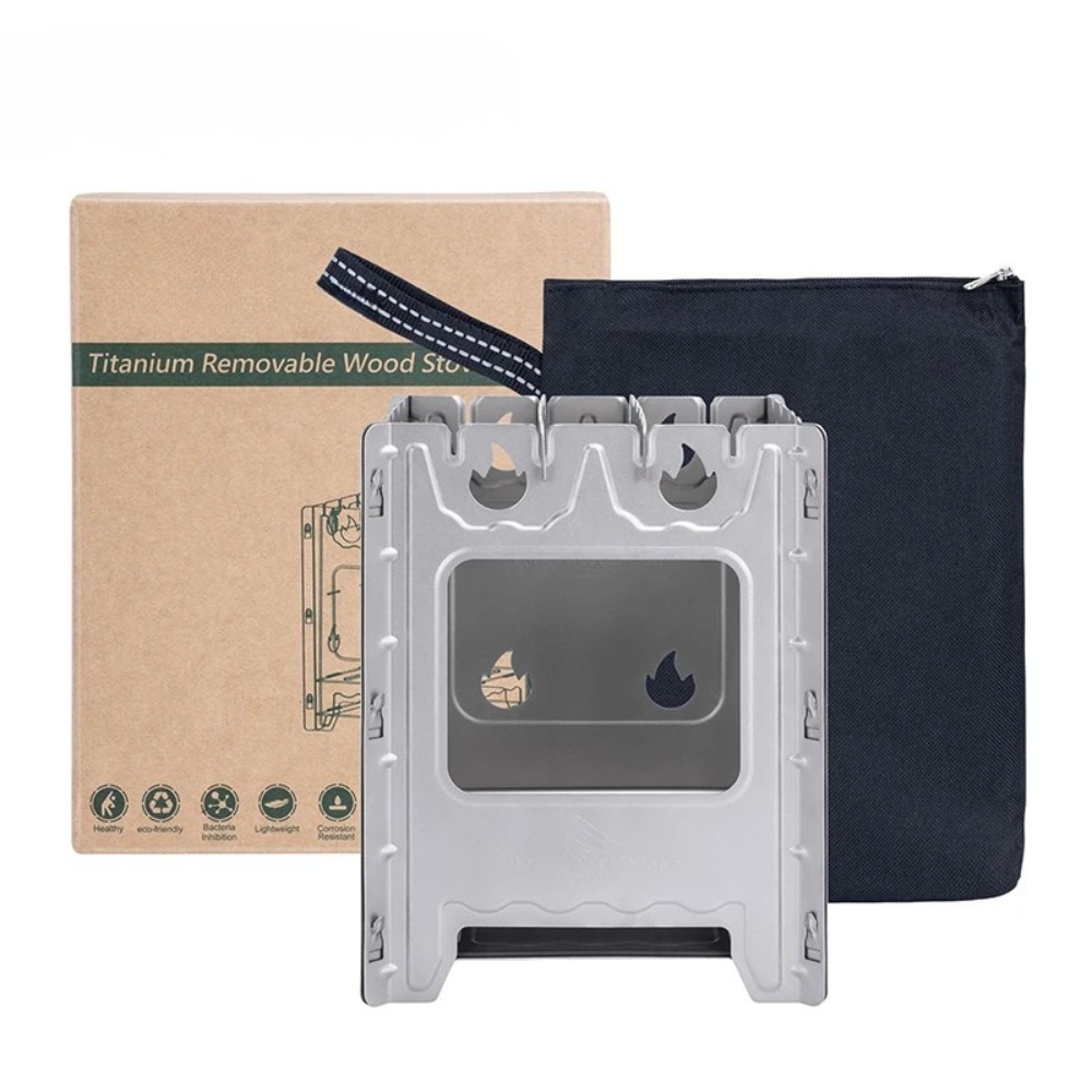 Titanium Camping Wood Stove Foldable Ultralight Backpacking Fire Box BBQ Grill – Silver