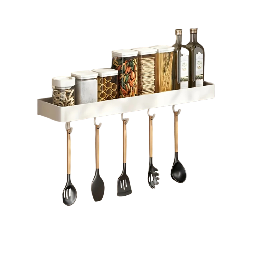 Wall Mounted Aluminum Kitchen Spice Rack with Hooks Storage Shelf Organizer – 50cm