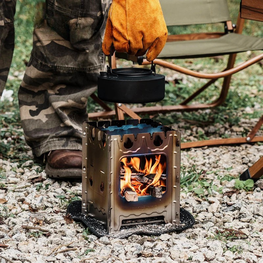 Titanium Camping Wood Stove Foldable Ultralight Backpacking Fire Box BBQ Grill – Silver