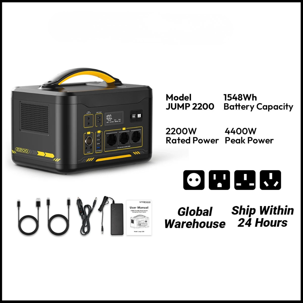 Portable Power Station 1548Wh 2200W LiFePO4 Solar Generator Pure Sine Wave Backup Power Supply – Black