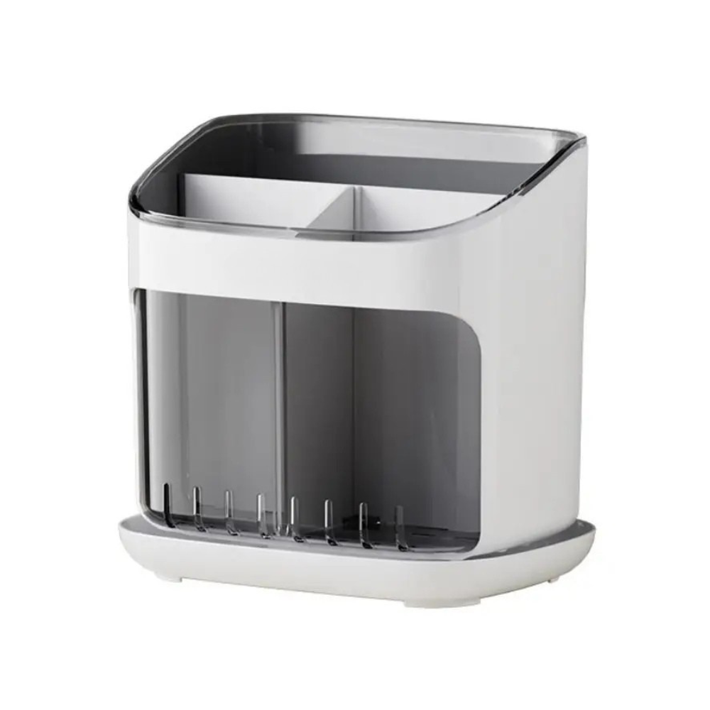 Large Capacity Chopstick Holder Cutlery Organizer with Drainage Tray and Detachable Storage Box – Grey