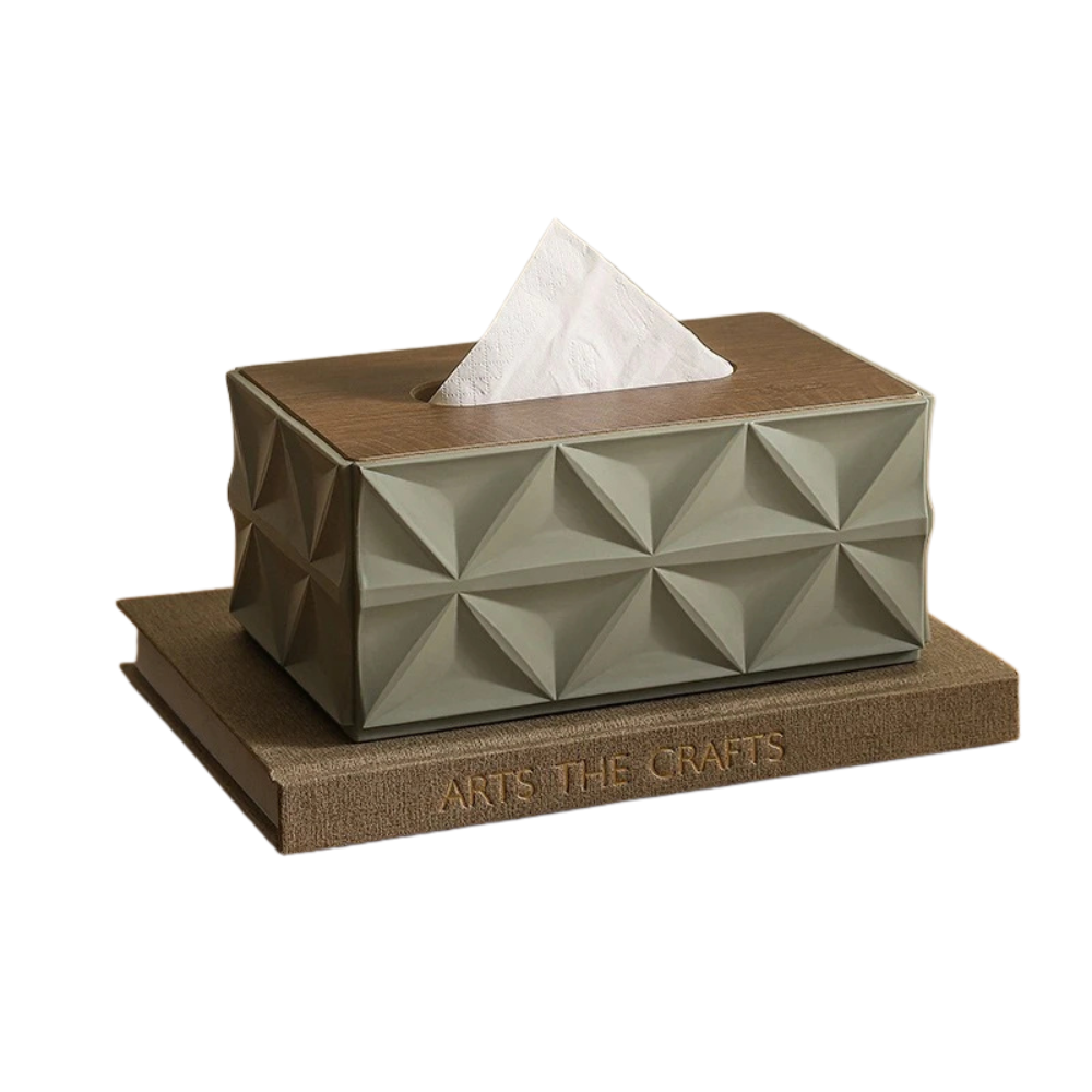 Large Capacity Ripple Tissue Box Cover with Wooden Lid Modern Desktop Tissue Holder Home Organizer – Green