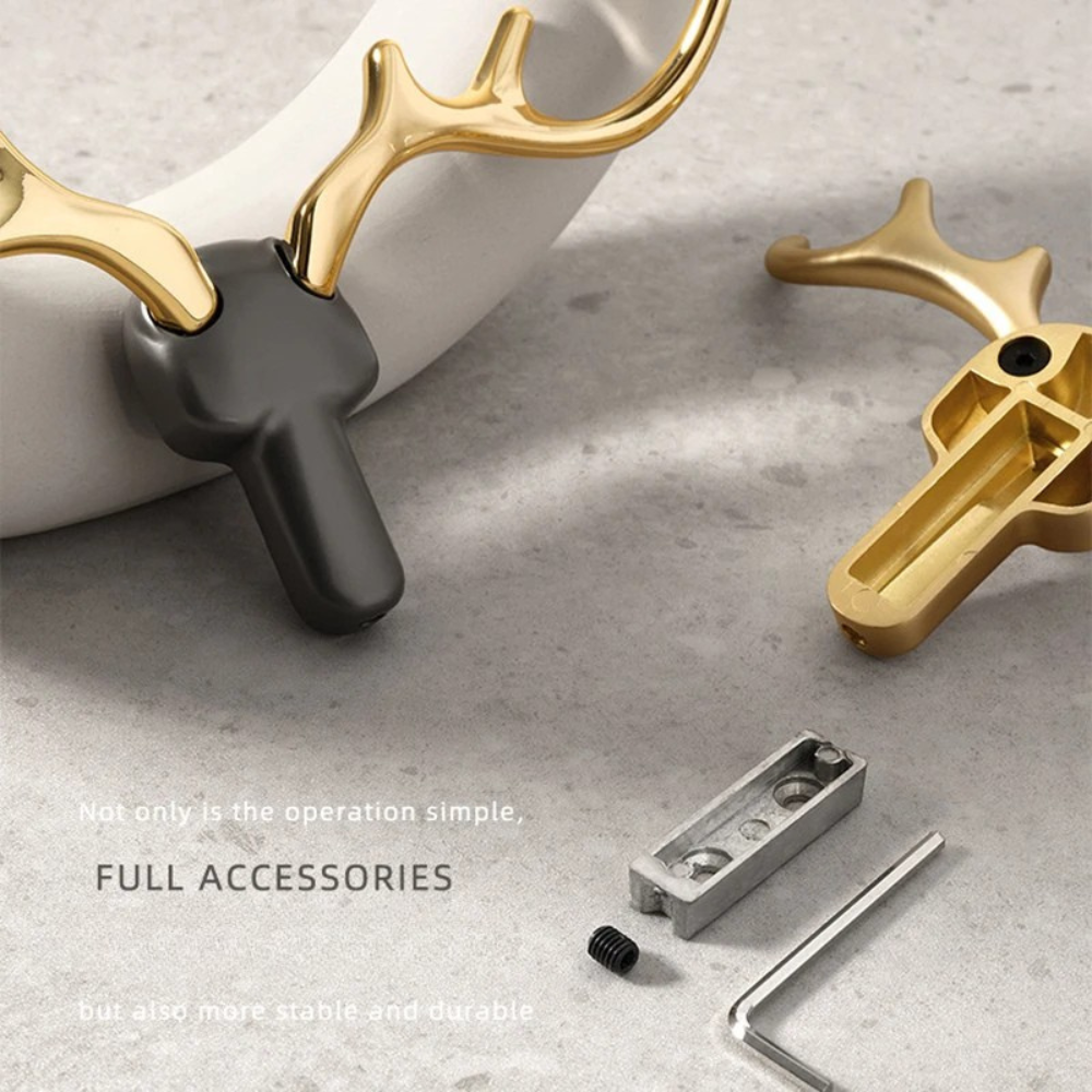 Silver Deer Antler Wall Hook Zinc Alloy Coat Rack for Clothes Hats Bags Towels and Keys
