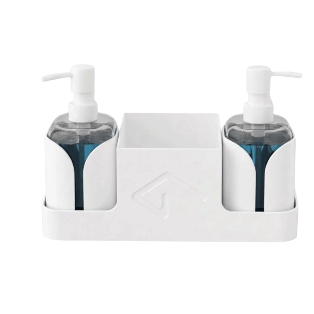 2 in 1 Kitchen Soap Dispenser with Sponge Holder Refillable Sink Caddy and Storage Tray – White