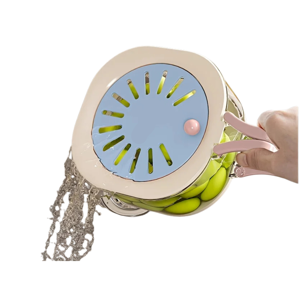 2 Layer Kitchen Colander and Fruit Strainer with Lid Multifunctional Vegetable Washing Bowl with Handle – Blue