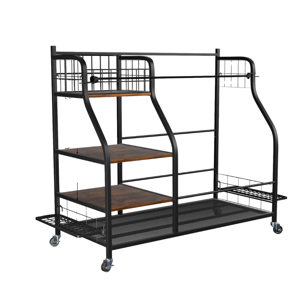 Rolling Golf Bag Organizer Rack with Shelves Sports Equipment Storage Stand on Wheels – Black