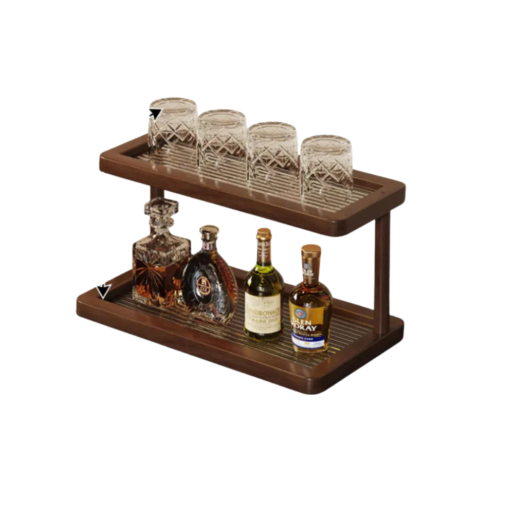 2 Tier Bamboo Countertop Shelf with Acrylic Base Kitchen Spice Rack Bathroom Organizer Display Stand – Large