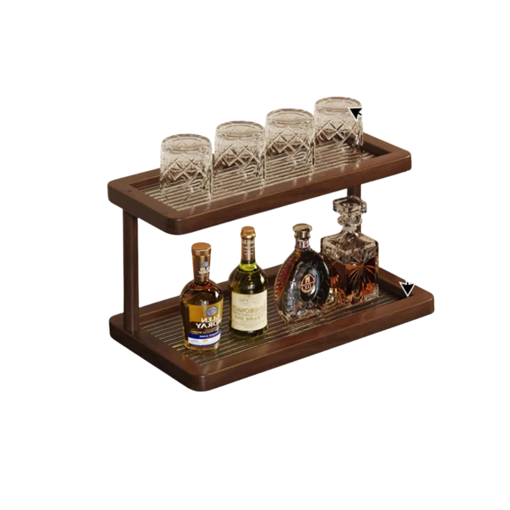2 Tier Bamboo Countertop Shelf with Acrylic Base Kitchen Spice Rack Bathroom Organizer Display Stand – Small