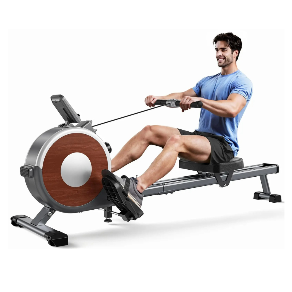Rowing Machine Magnetic Resistance Rower 16 Levels Dual Rail Bluetooth Fitness Trainer