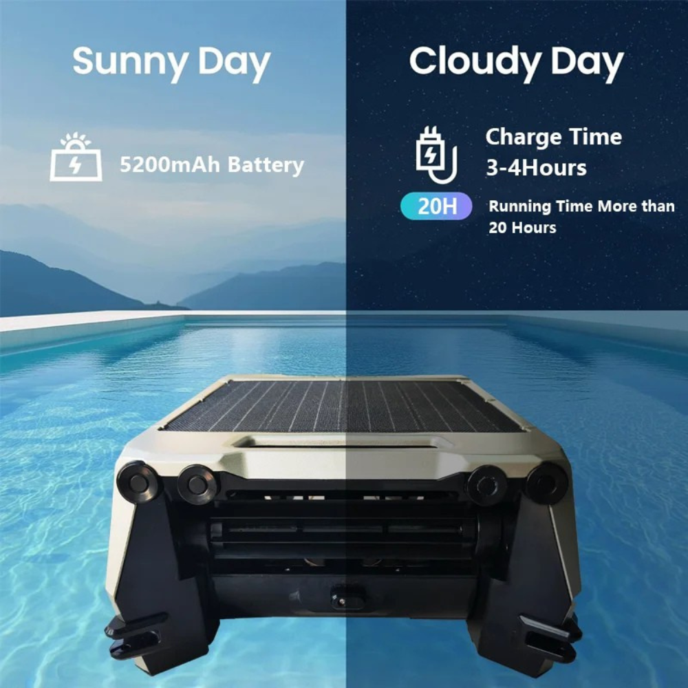 Pool Skimmer Robot 5200mAh Solar Powered Automatic Surface Cleaner with Smart Navigation – Grey
