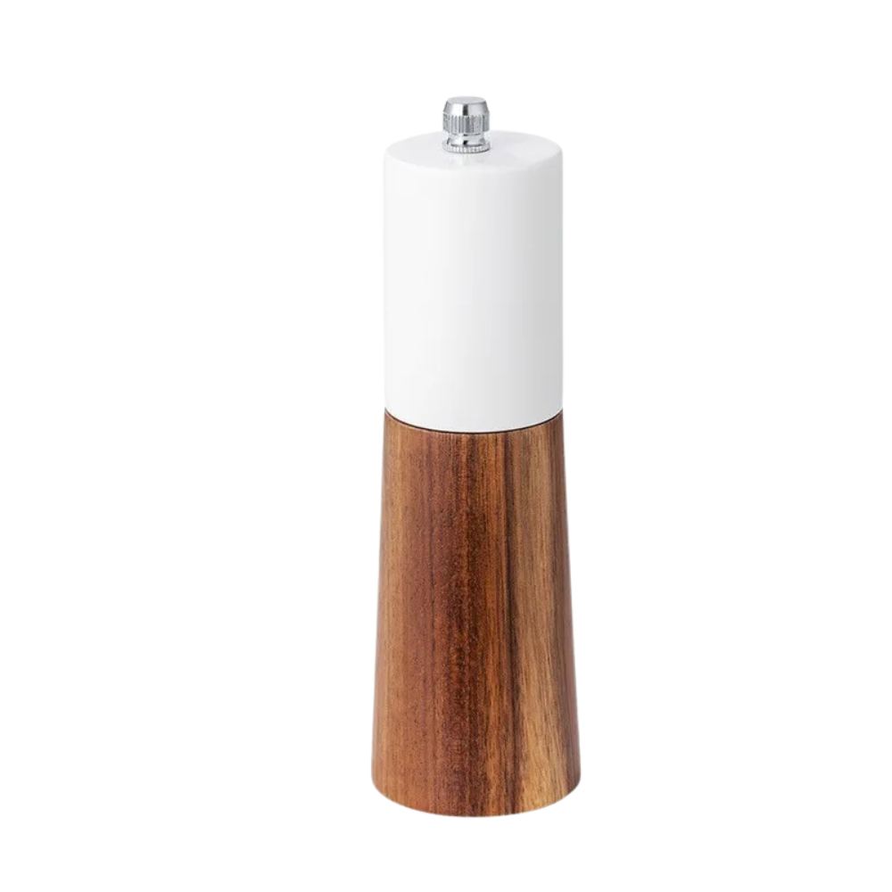 Manual Salt and Pepper Grinder Solid Wood Adjustable Ceramic Spice Mill 15cm – White
