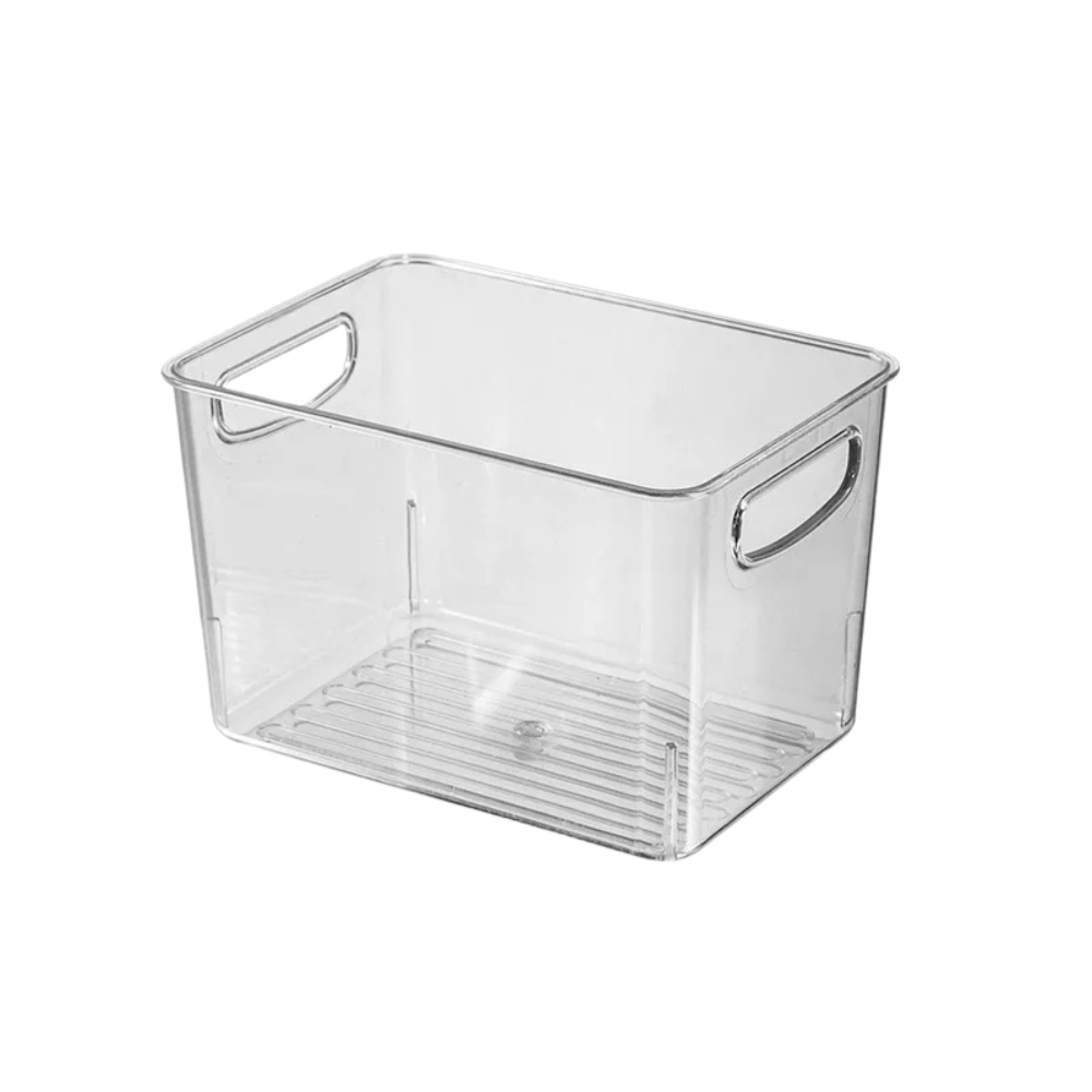 Small Refrigerator Storage Bin Transparent Stackable Food Organizer Container with Carry Handles