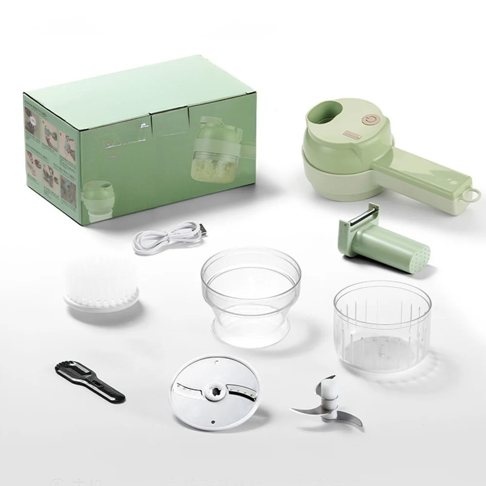 Electric Vegetable Slicer 4 in 1 USB Rechargeable Food Chopper Garlic Crusher Meat Grinder – Beige