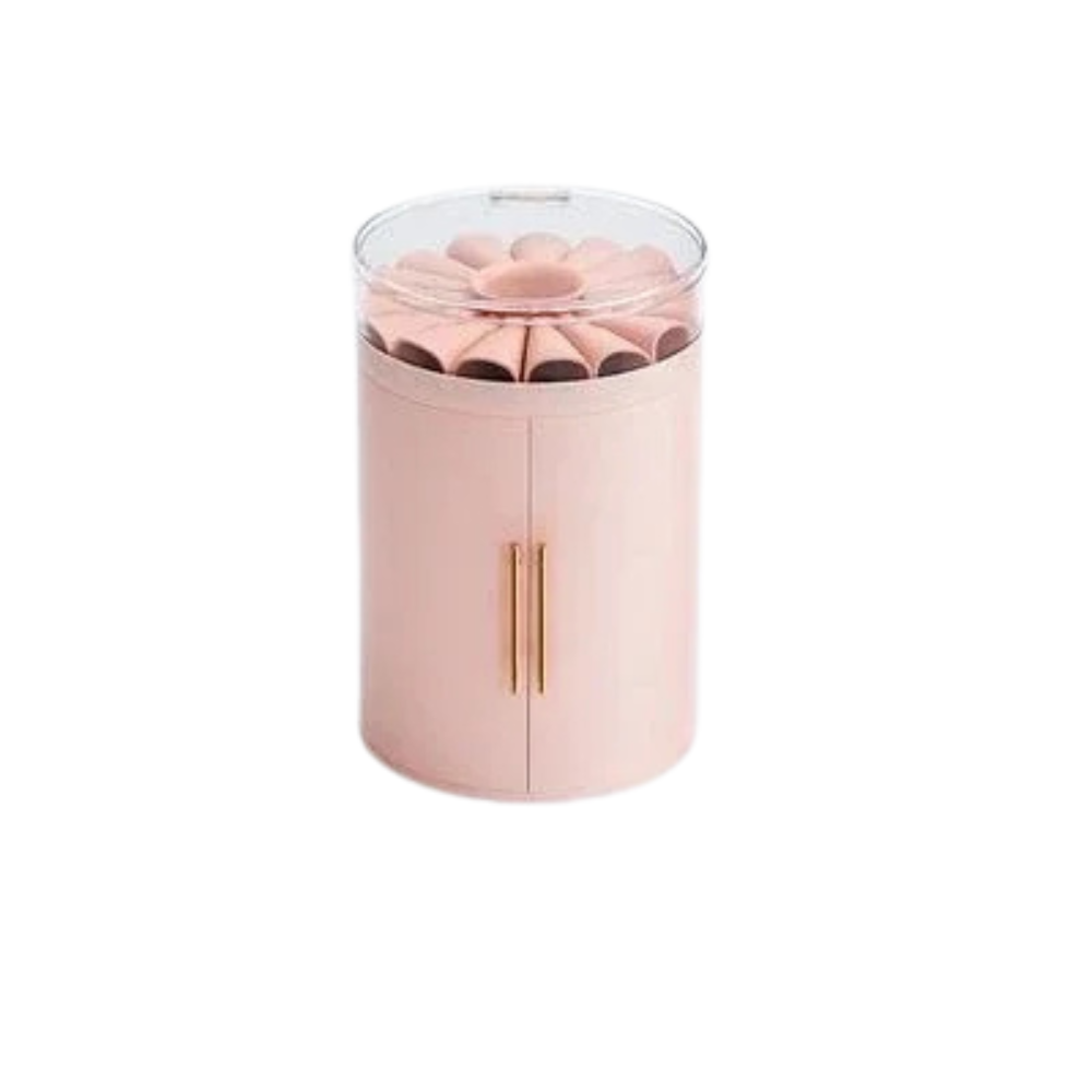 Rotating Jewelry Storage Box Desktop Organizer with Transparent Lid Multi-Layer Cosmetic and Accessories Holder – Pink