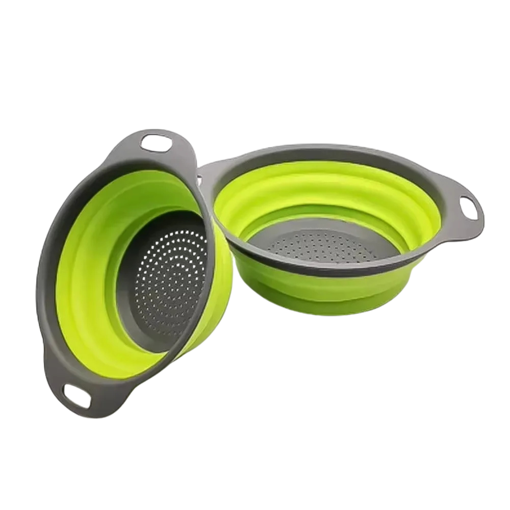 Collapsible Silicone Colander Foldable Fruit Vegetable Drain Basket 30cm Kitchen Strainer – Green
