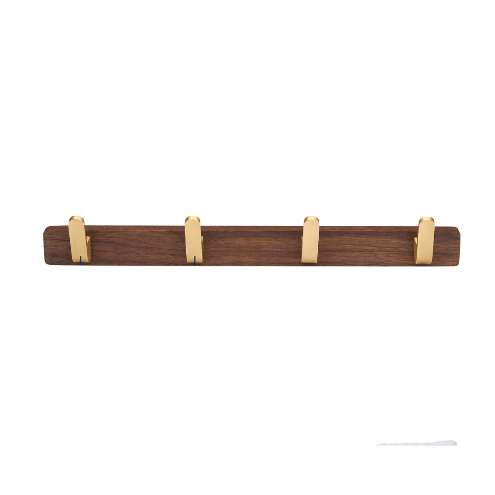 Walnut Wood Wall Coat Rack with 4 Gold Hooks Vintage Wall Mounted Towel and Key Holder