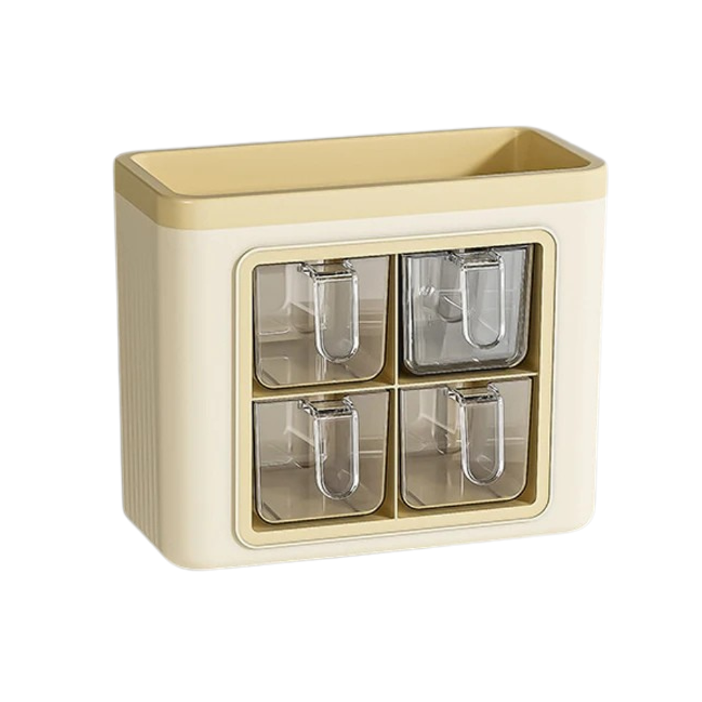 Seasoning Box 4 Compartment Wall Mounted Food Grade Spice Storage Container Rack – Cream
