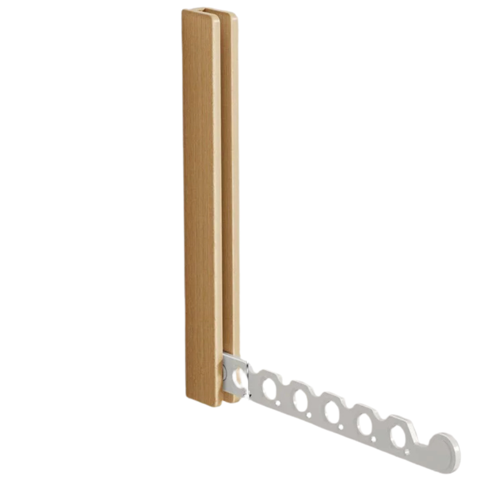 Retractable Wall Mounted Clothes Hanger Foldable Beech Coat Rack Space Saving Laundry Drying Rack – Beech