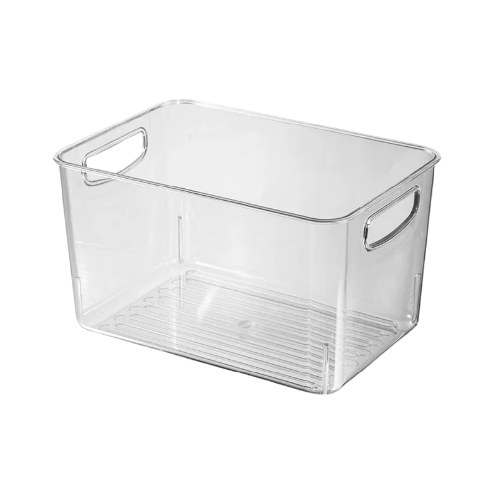 Medium Refrigerator Storage Bin Transparent Stackable Food Organizer Container with Carry Handles
