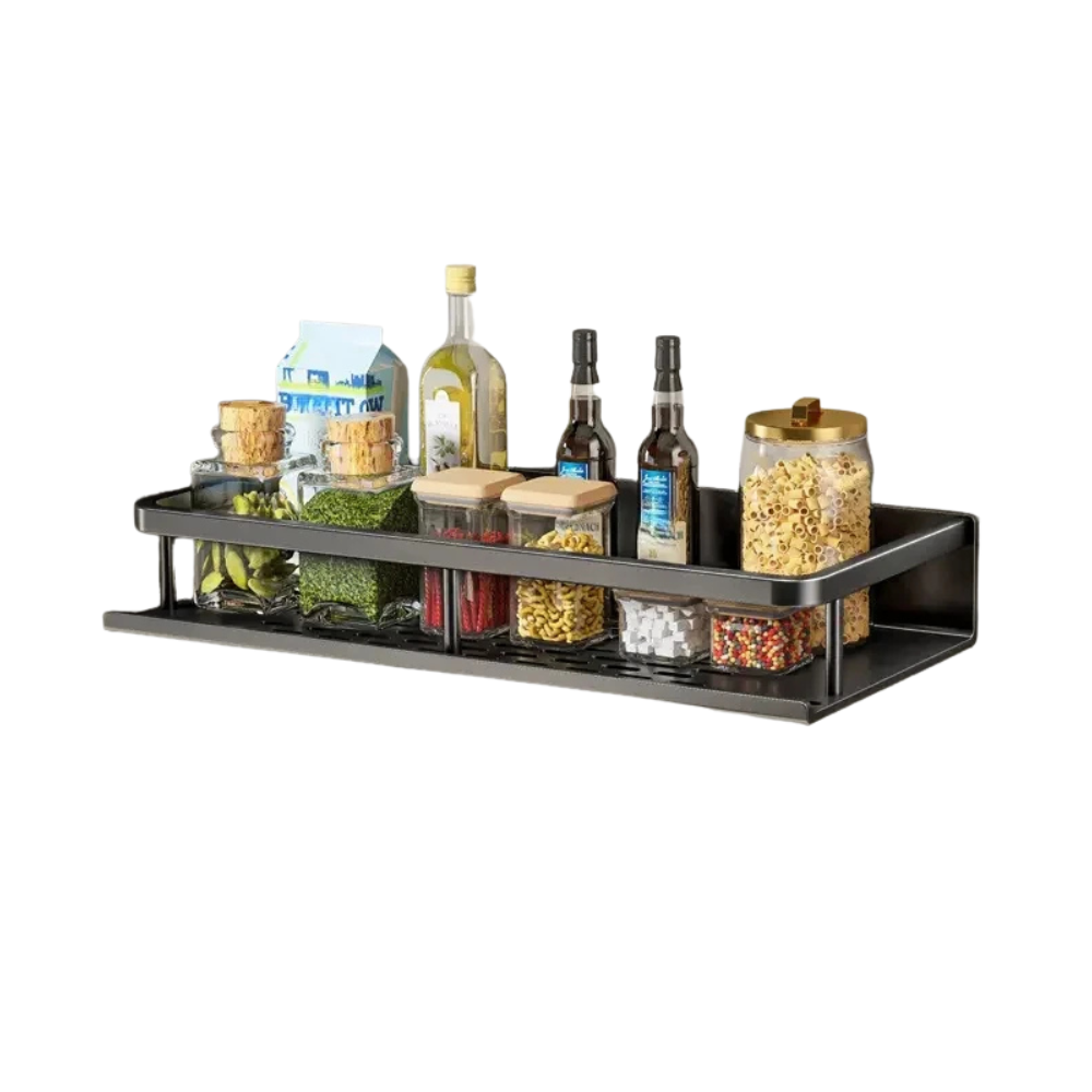 Wall Mounted Aluminum Kitchen Spice Rack with Hook Bar Storage Shelf Organizer – 30cm