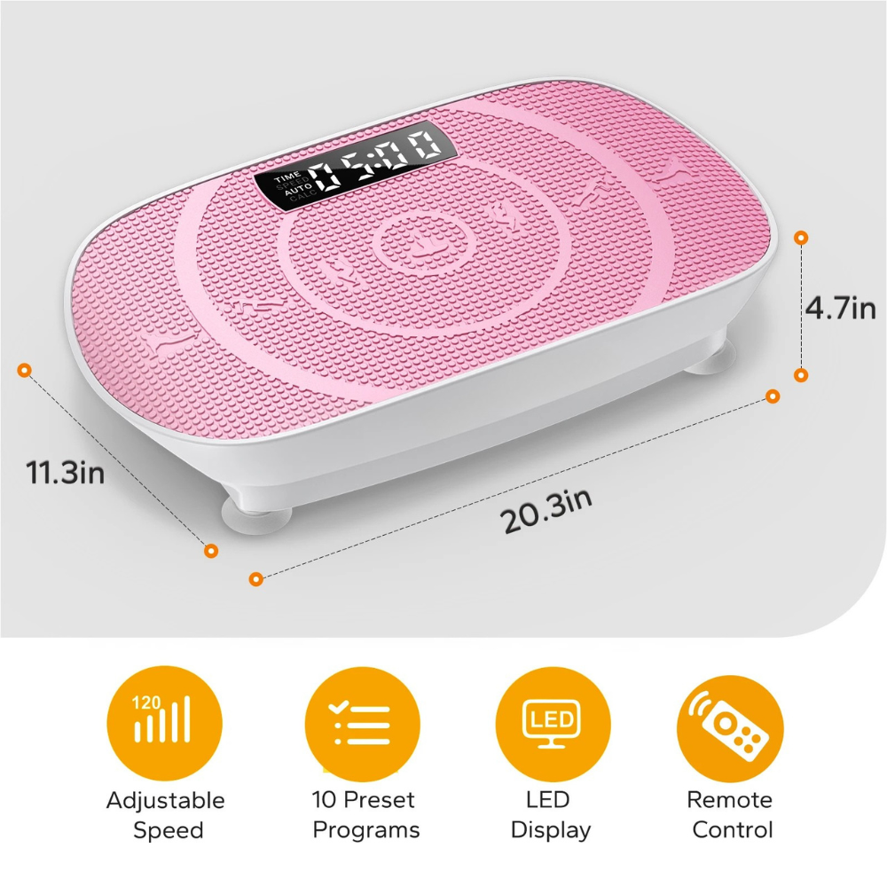 Vibration Plate Exercise Machine Bluetooth Fitness Platform with Resistance Bands and Remote Control – Pink
