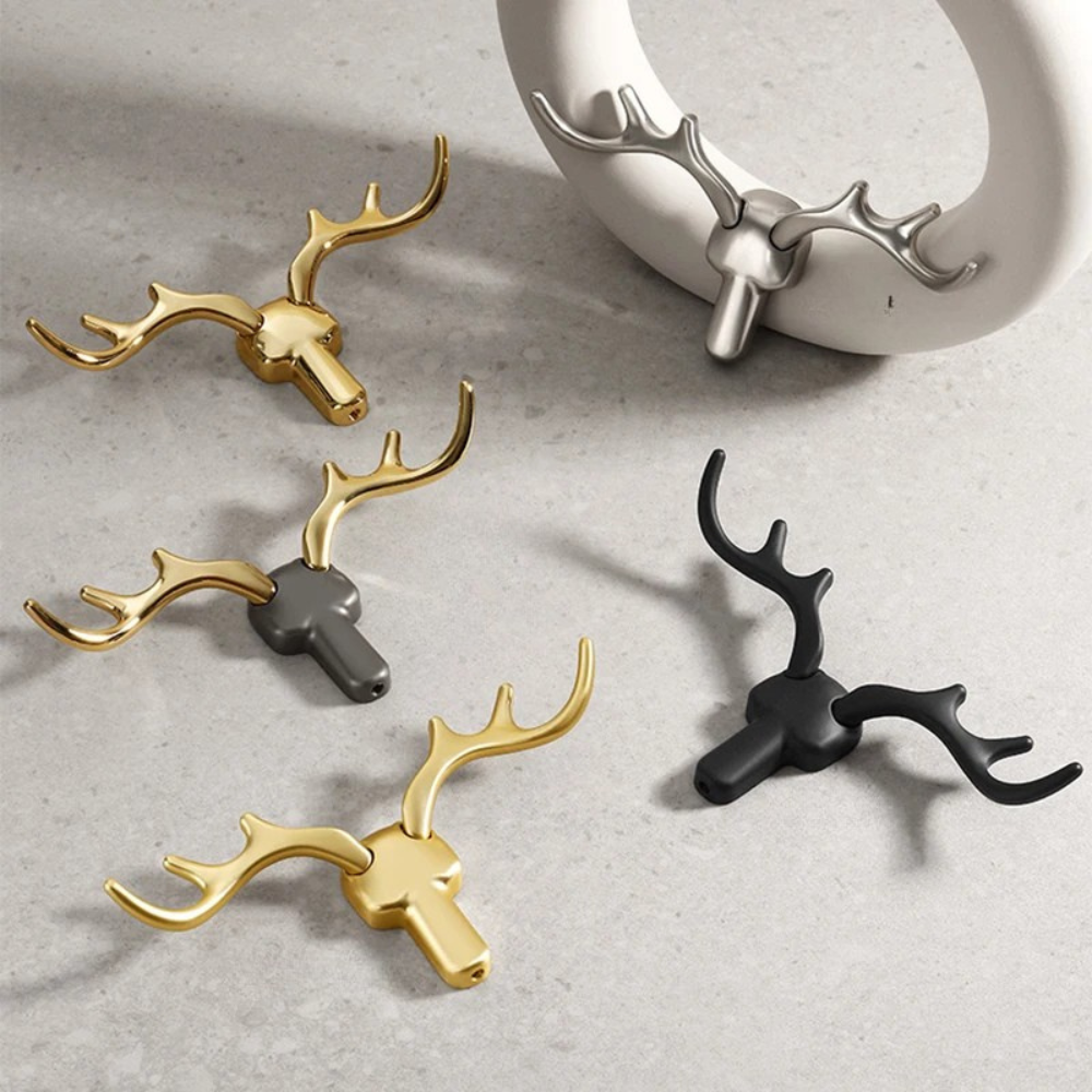 Silver Deer Antler Wall Hook Zinc Alloy Coat Rack for Clothes Hats Bags Towels and Keys