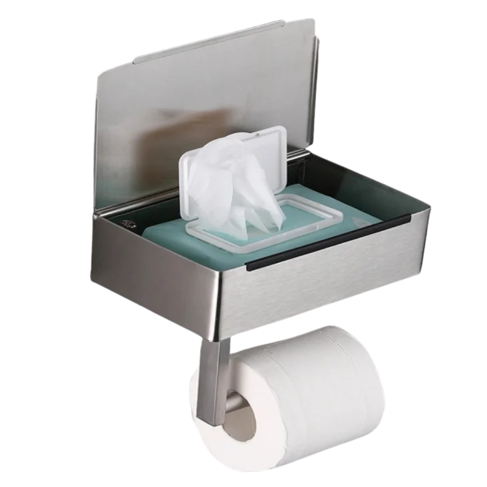 Toilet Paper Holder Stainless Steel Wall Mounted Tissue Holder with Shelf Wipes Storage Box