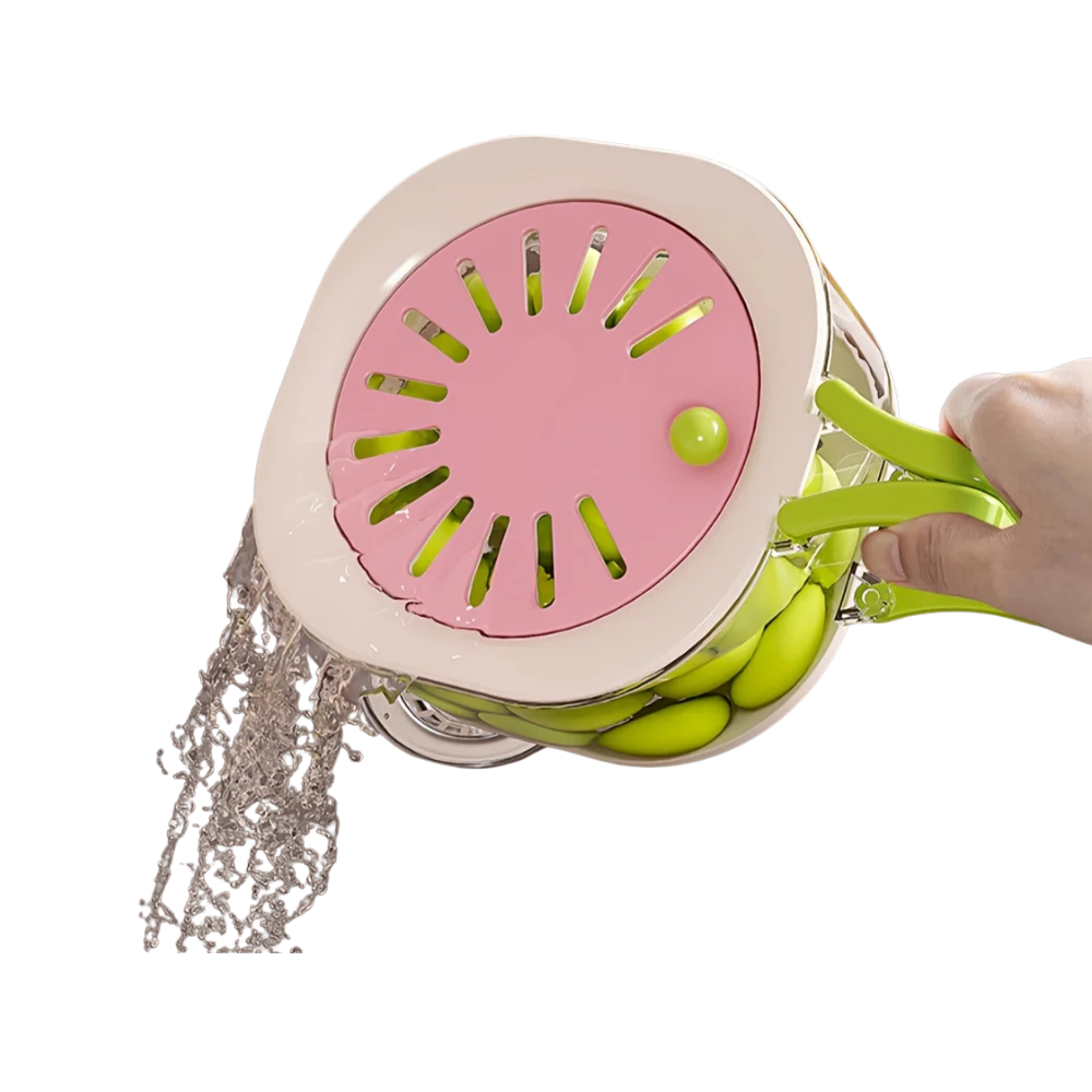 2 Layer Kitchen Colander and Fruit Strainer with Lid Multifunctional Vegetable Washing Bowl with Handle – Pink