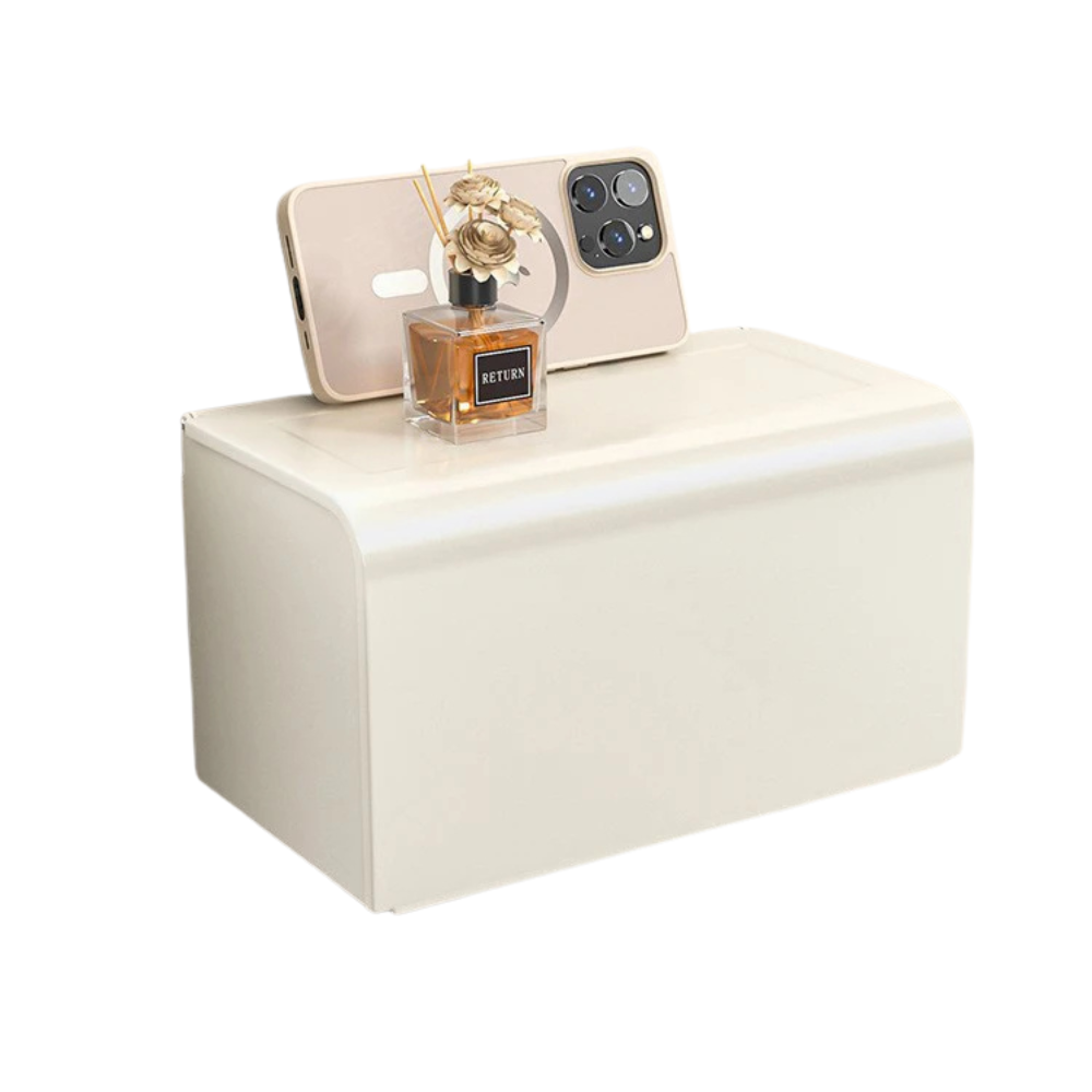 Large Waterproof Wall Mounted Toilet Paper Holder with Storage Shelf Aluminium Alloy Tissue Box – White