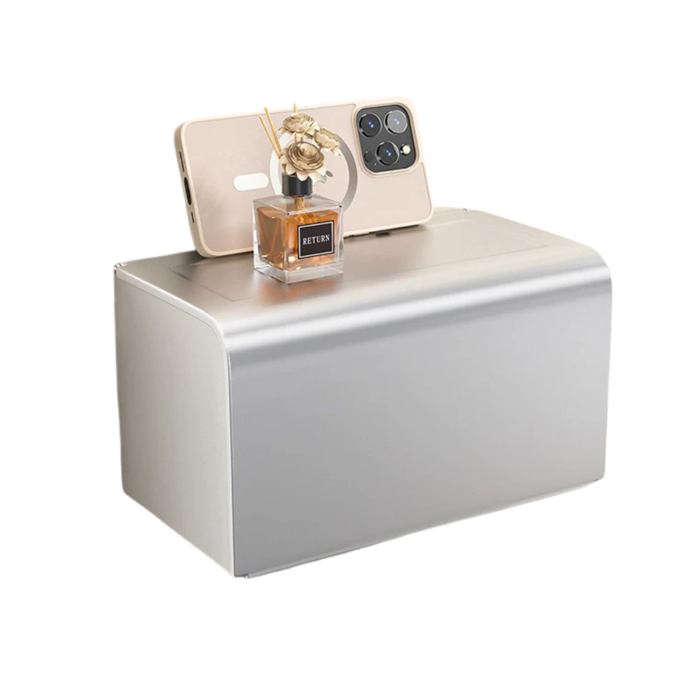 Large Waterproof Wall Mounted Toilet Paper Holder with Storage Shelf Aluminium Alloy Tissue Box – Silver