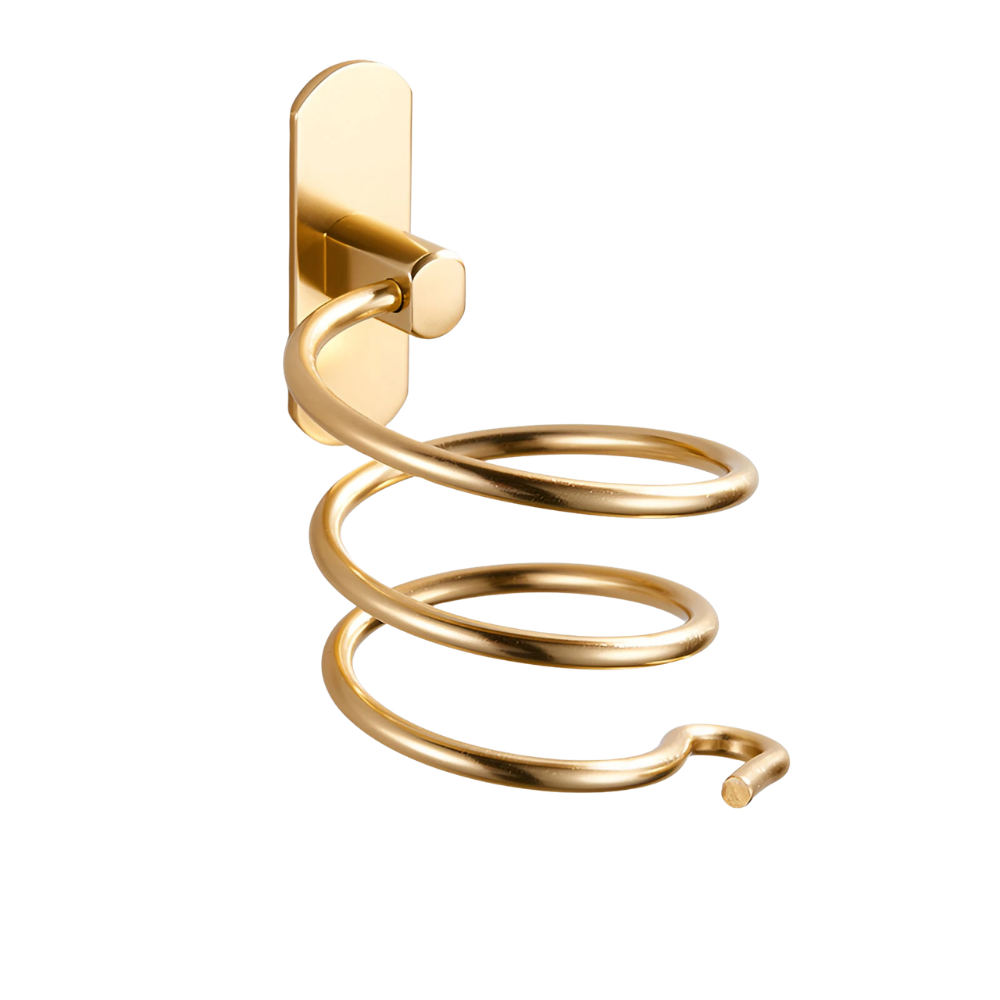 Wall Mounted Aluminum Hair Dryer Holder No Drill Bathroom Hair Dryer Rack Organizer – Gold