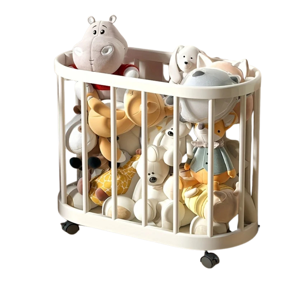 Toy and Clothes Storage Basket with Wheels Portable Organizer for Toys Sports Equipment and Laundry – White