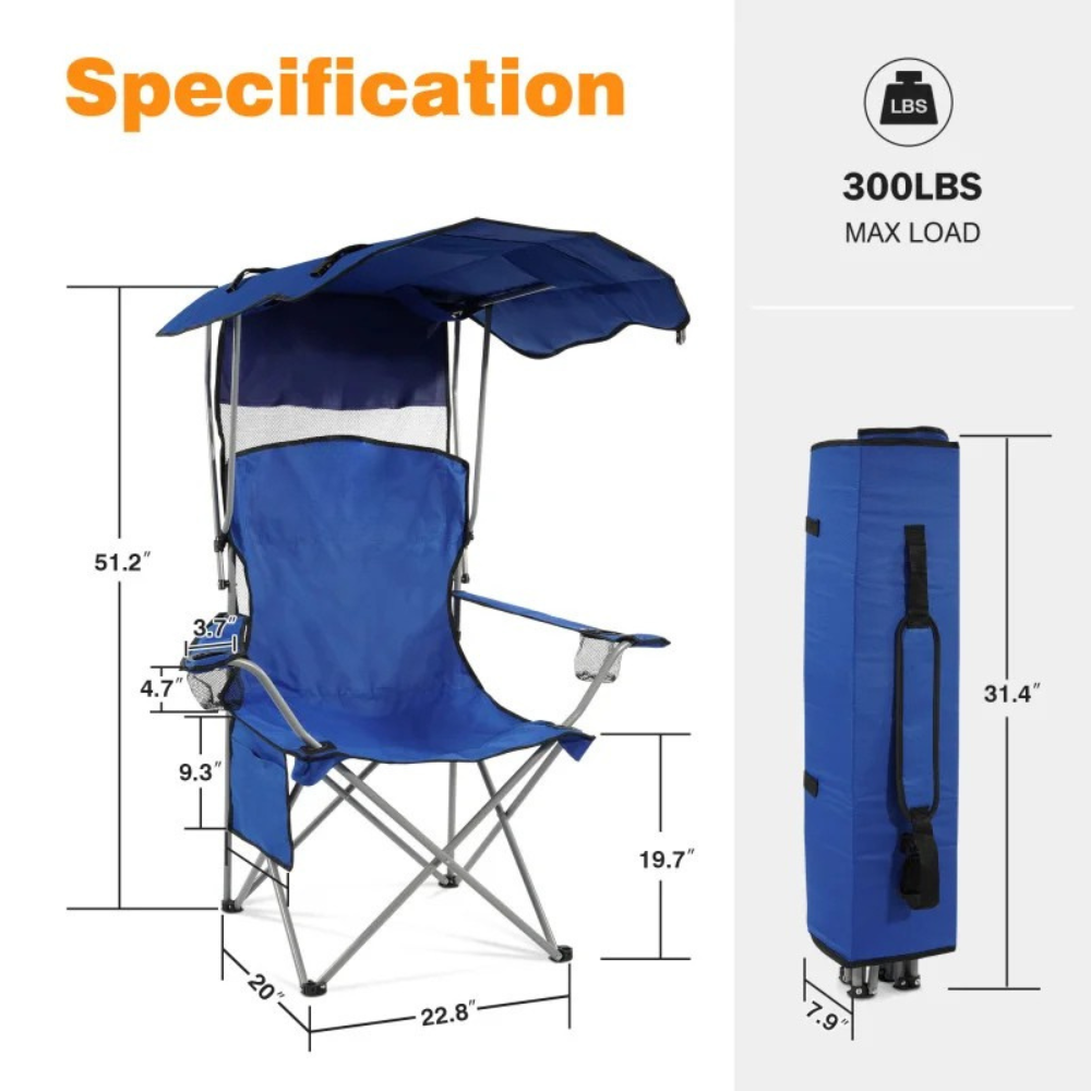 Camping Chair with Adjustable Awning Folding Outdoor Rocking Chair Cup Holder – Red