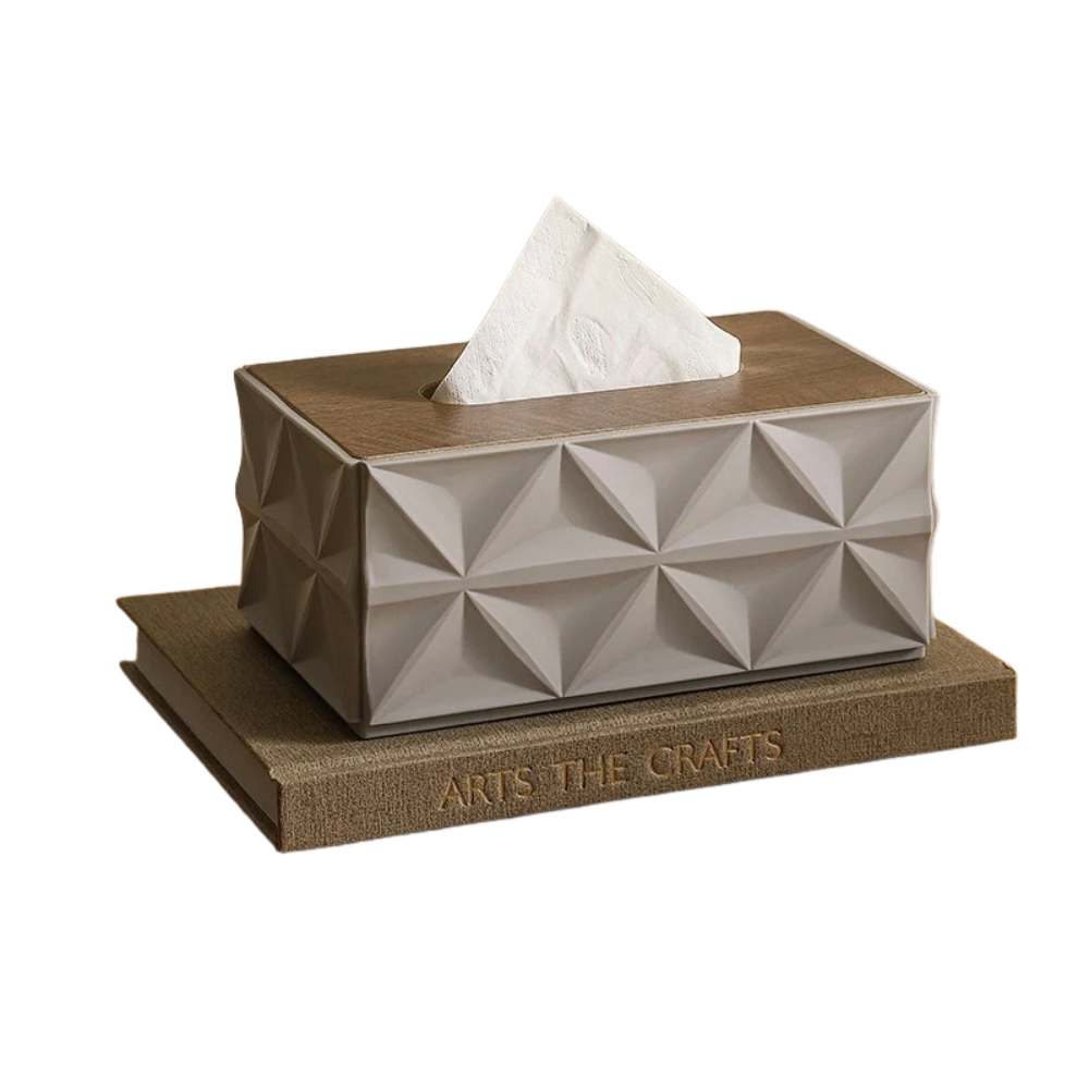 Large Capacity Ripple Tissue Box Cover with Wooden Lid Modern Desktop Tissue Holder Home Organizer – Grey