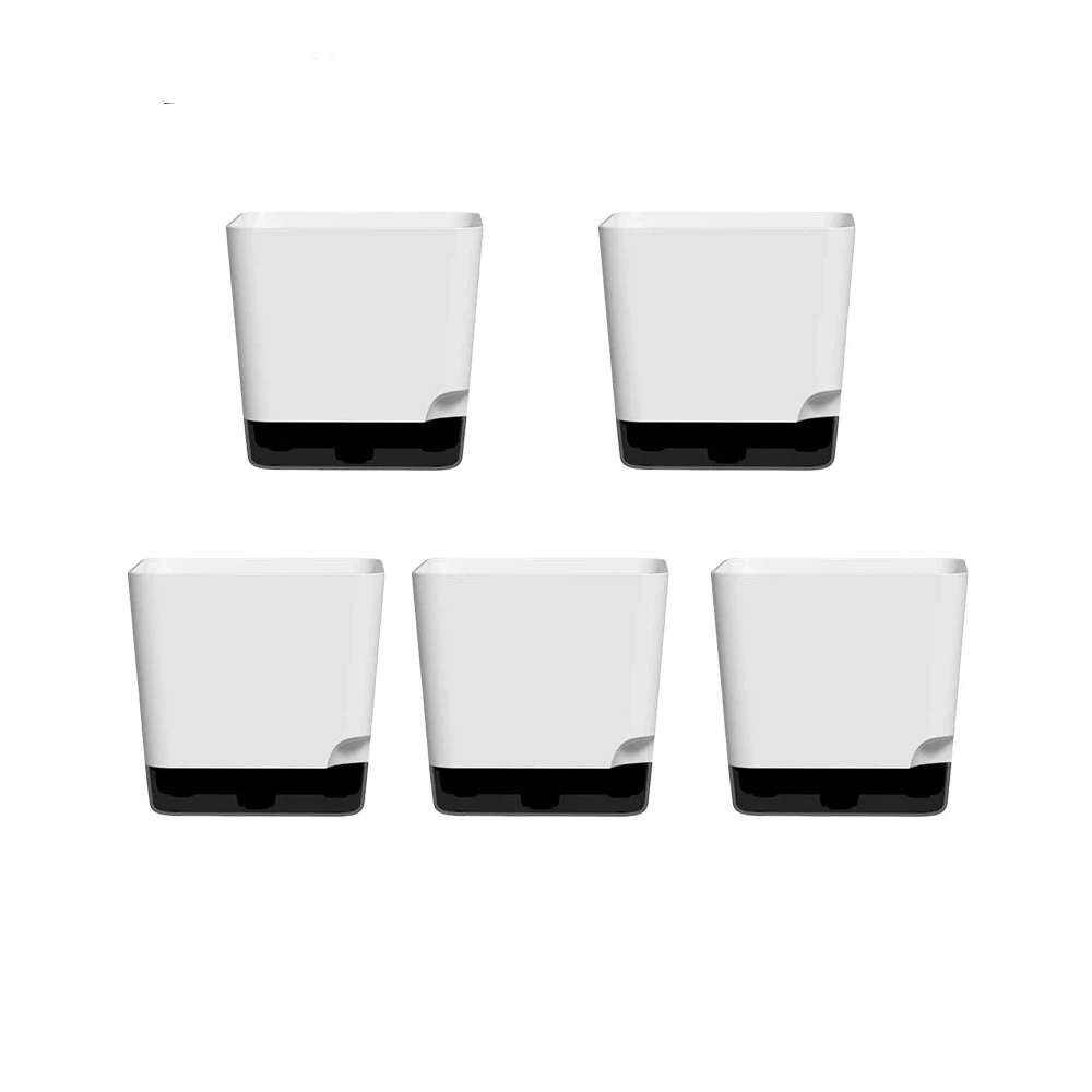 5 Pack Medium Self Watering Plant Pots with Drainage Hole and Clear Reservoir Saucers